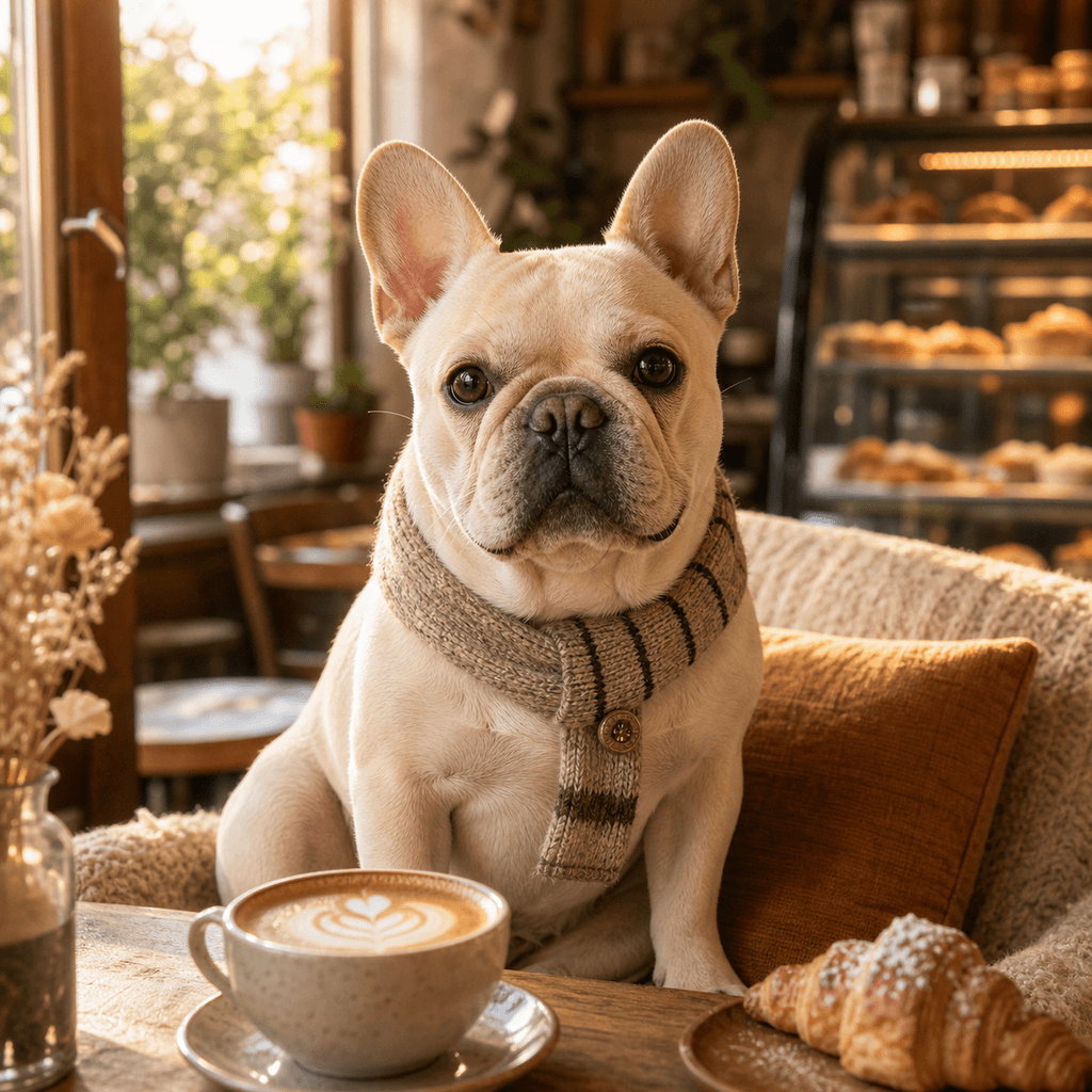 AI cozy cafe pet portrait example