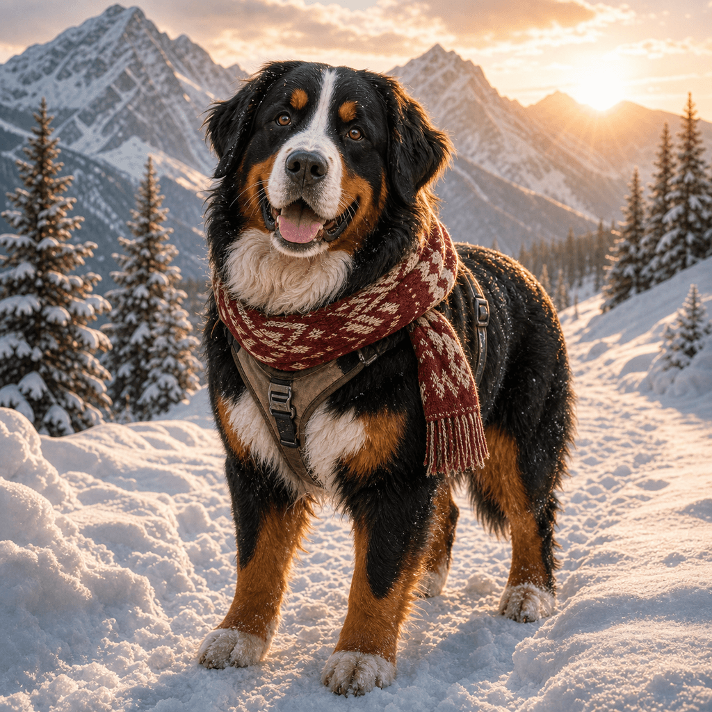 AI snowy mountain pet portrait example