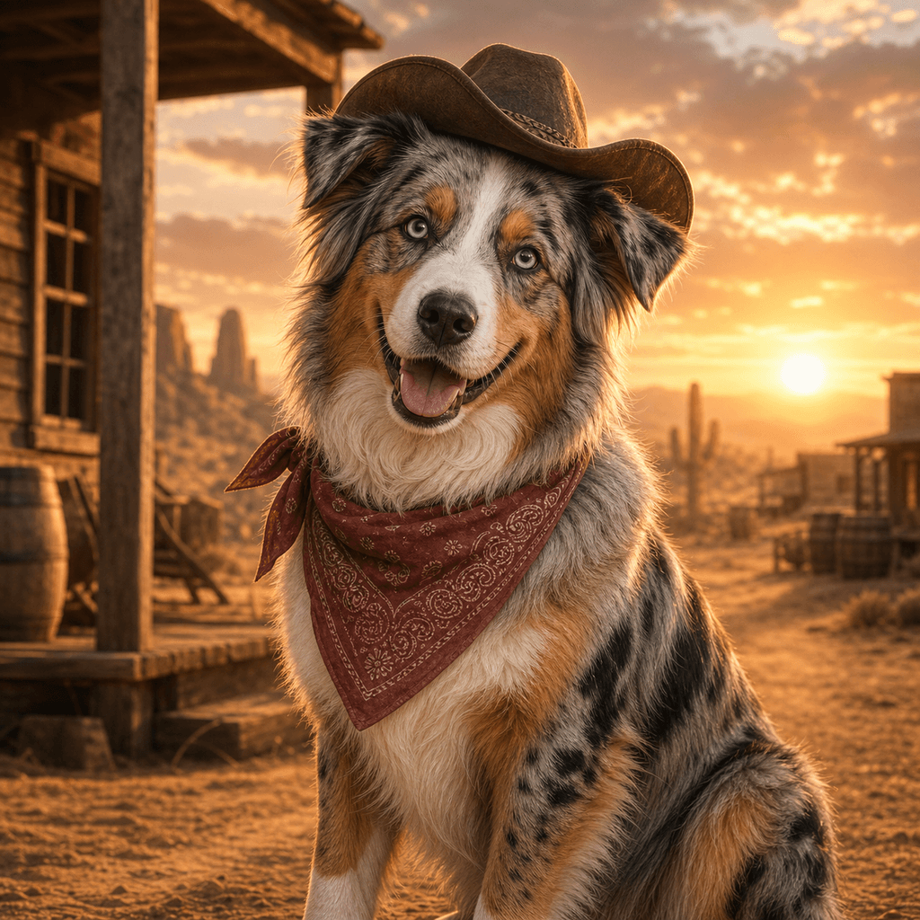 AI western cowboy pet portrait example