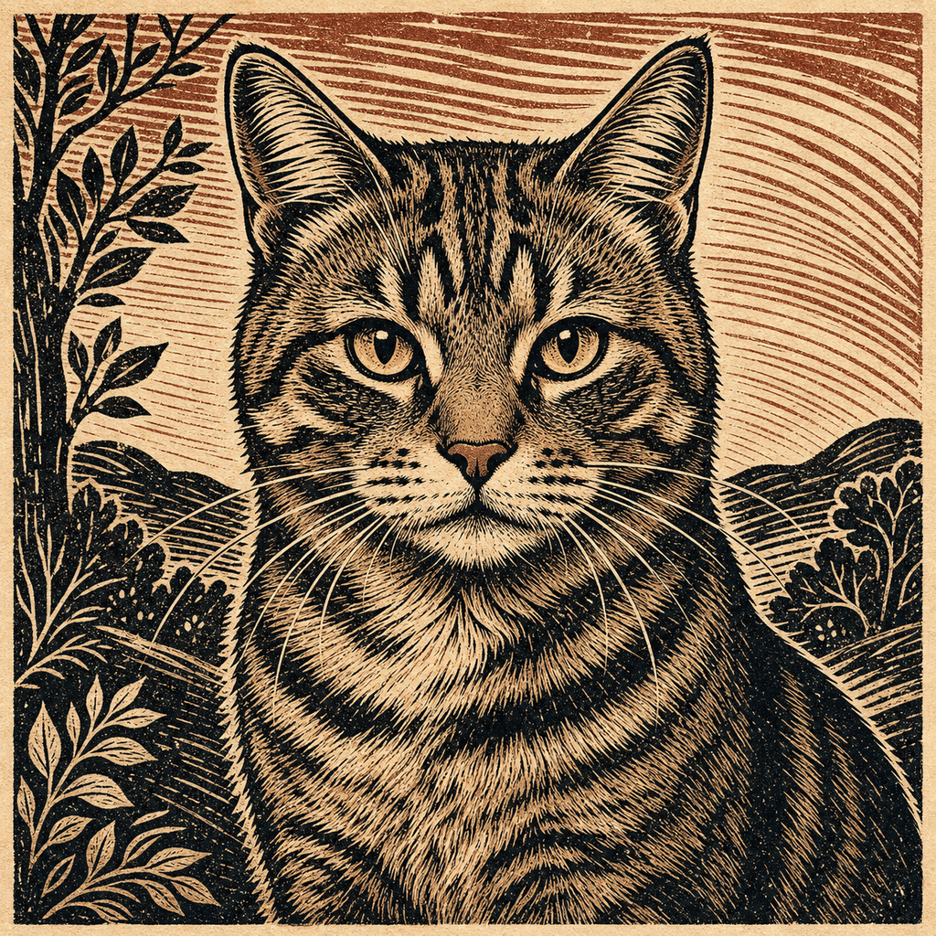 AI woodcut pet print example